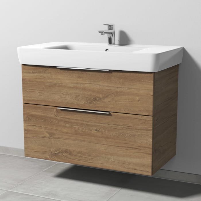 Sanipa 3way Waschtischunterbau für Keramik-Waschtisch Renova Plan 90 cm, 2 Auszüge mit Aufsatzgriff