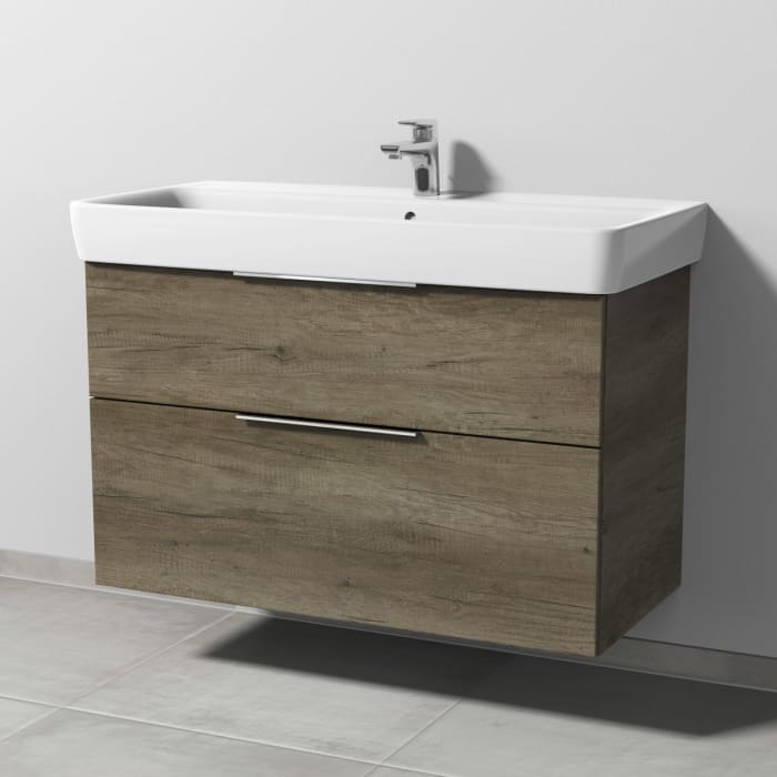 Sanipa 3way Waschtischunterbau für Keramik-Waschtisch Renova Plan 100 cm, 2 Auszüge mit Aufsatzgriff