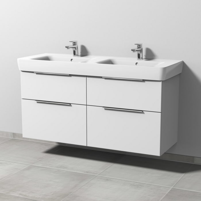 Sanipa 3way Waschtischunterbau für Keramik-Doppelwaschtisch Renova Plan 130 cm, 4 Auszüge mit Aufsatzgriff