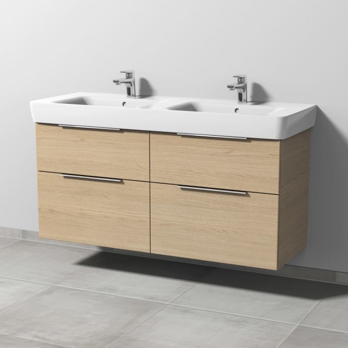 Sanipa 3way Waschtischunterbau für Keramik-Doppelwaschtisch Renova Plan 130 cm, 4 Auszüge mit Aufsatzgriff