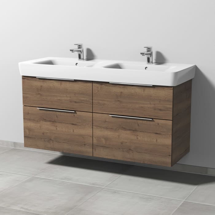 Sanipa 3way Waschtischunterbau für Keramik-Doppelwaschtisch Renova Plan 130 cm, 4 Auszüge mit Aufsatzgriff