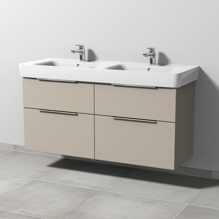 Sanipa 3way Waschtischunterbau für Keramik-Doppelwaschtisch Renova Plan 130 cm, 4 Auszüge mit Aufsatzgriff
