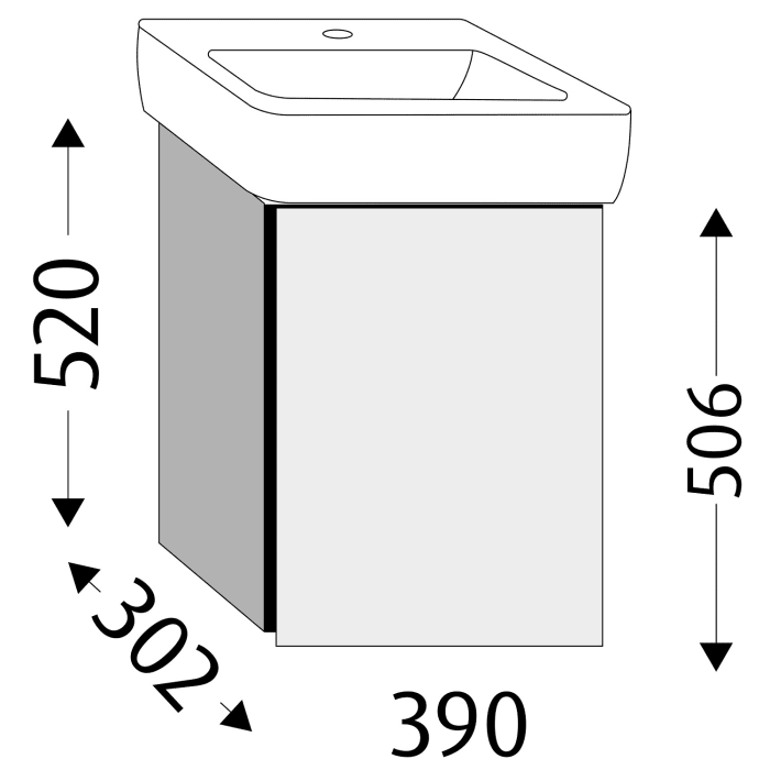Sanipa 3way Waschtischunterbau für Keramik-Waschtisch Renova Plan 45 cm, 1 Tür, Anschlag rechts, mit Griffleiste