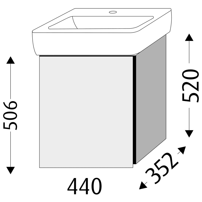Sanipa 3way Waschtischunterbau für Keramik-Waschtisch Renova Plan 50 cm, 1 Tür, Anschlag links, mit Griffleiste