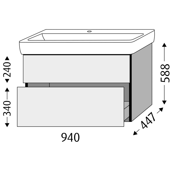Sanipa 3way Waschtischunterbau für Keramik-Waschtisch Renova Plan 100 cm, 2 Auszüge mit Griffleisten