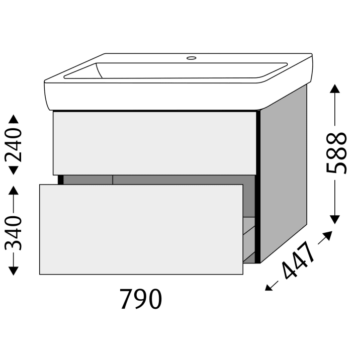 Sanipa 3way Waschtischunterbau für Keramik-Waschtisch Renova Plan 85 cm, 2 Auszüge mit Griffleisten