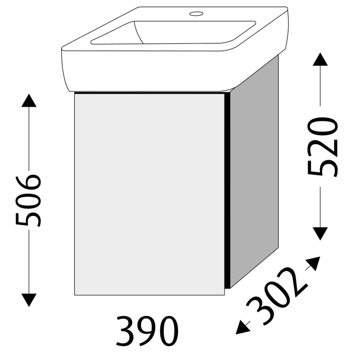 Sanipa 3way Waschtischunterbau für Keramik-Waschtisch Renova Plan 45 cm, 1 Tür, Anschlag links, mit Push to open