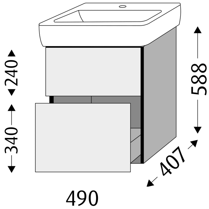 Sanipa 3way Waschtischunterbau für Keramik-Waschtisch Renova Plan 55 cm, 2 Auszüge mit Push to open