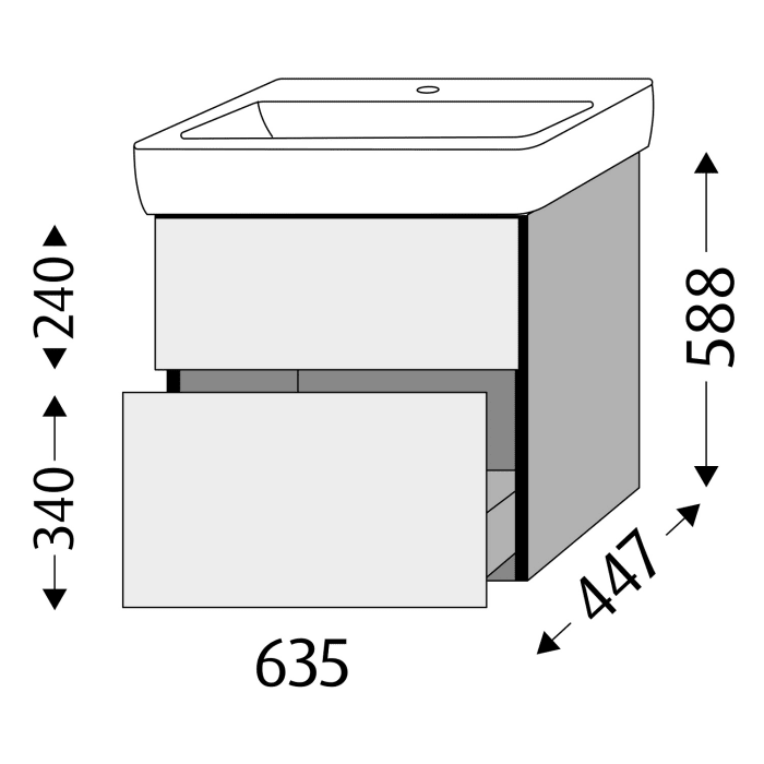 Sanipa 3way Waschtischunterbau für Keramik-Waschtisch Renova Plan 70 cm, 2 Auszüge mit Push to open