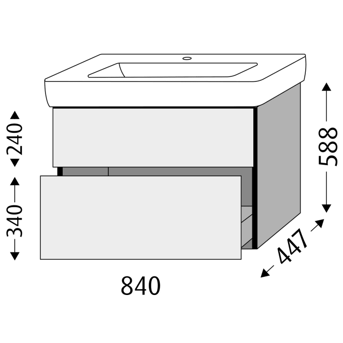 Sanipa 3way Waschtischunterbau für Keramik-Waschtisch Renova Plan 90 cm, 2 Auszüge mit Push to open