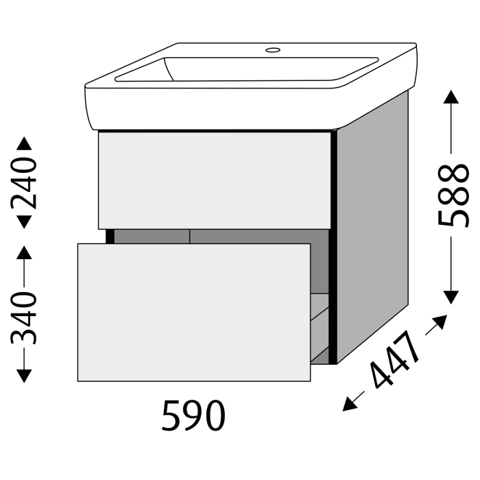 Sanipa 3way Waschtischunterbau für Keramik-Waschtisch Renova Plan 65 cm, 2 Auszüge mit Aufsatzgriff