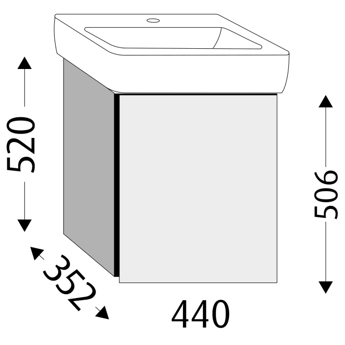 Sanipa 3way Waschtischunterbau für Keramik-Waschtisch Renova Plan 50 cm, 1 Tür, Anschlag rechts, mit Aufsatzgriff