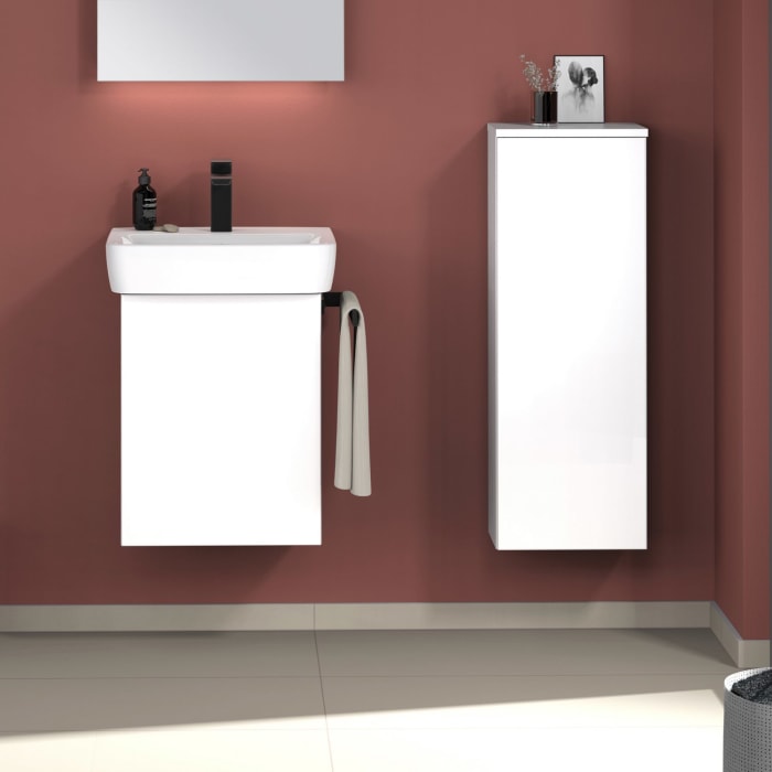 Sanipa 3way Waschtischunterbau für Keramik-Waschtisch Renova Plan 45 cm, 1 Tür, Anschlag links, mit Push to open