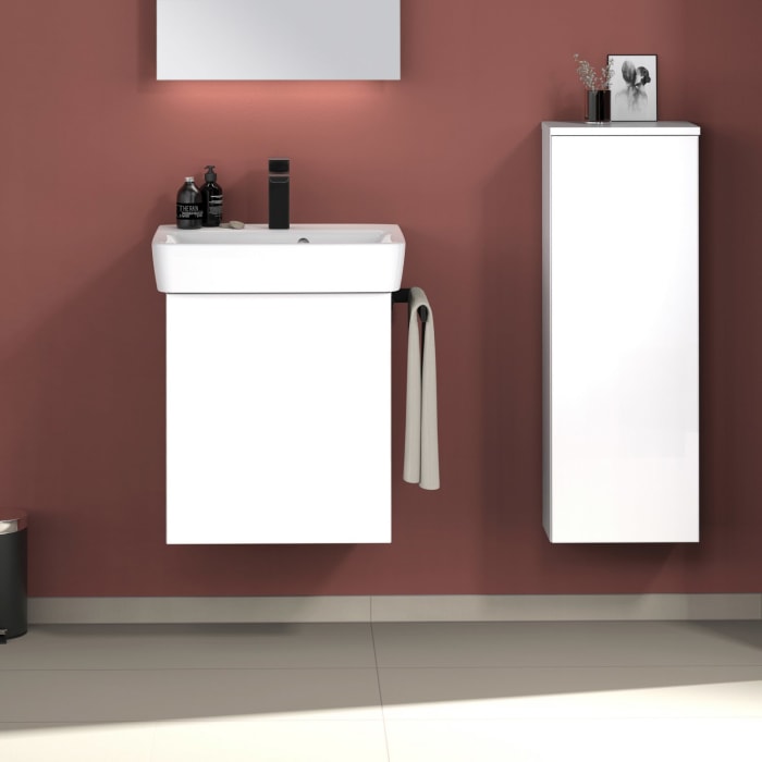 Sanipa 3way Waschtischunterbau für Keramik-Waschtisch Renova Plan 50 cm, 1 Tür, Anschlag links, mit Push to open