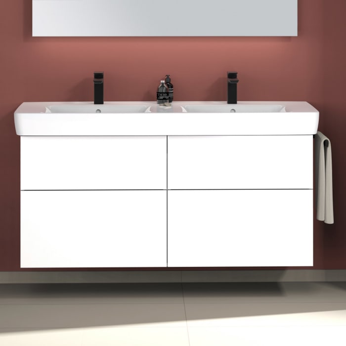 Sanipa 3way Waschtischunterbau für Keramik-Doppelwaschtisch Renova Plan 130 cm, 4 Auszüge mit Push to open