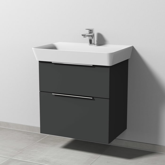 Sanipa 3way Waschtischunterbau für Keramik-Waschtisch Connect Air Cube 65 cm, 2 Auszüge mit Aufsatzgriff