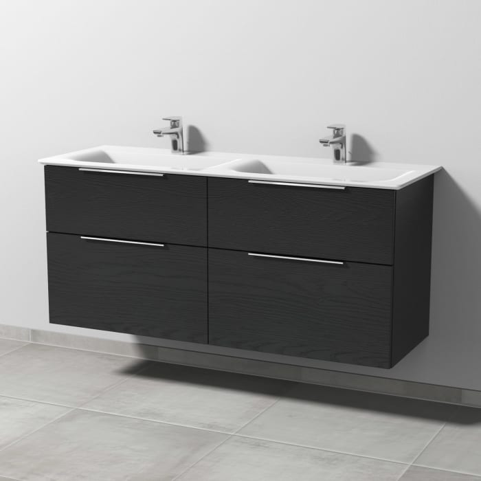 Sanipa 3way Waschtischunterbau für Keramik-Doppelwaschtisch Connect Air 134 cm, 4 Auszüge mit Aufsatzgriff