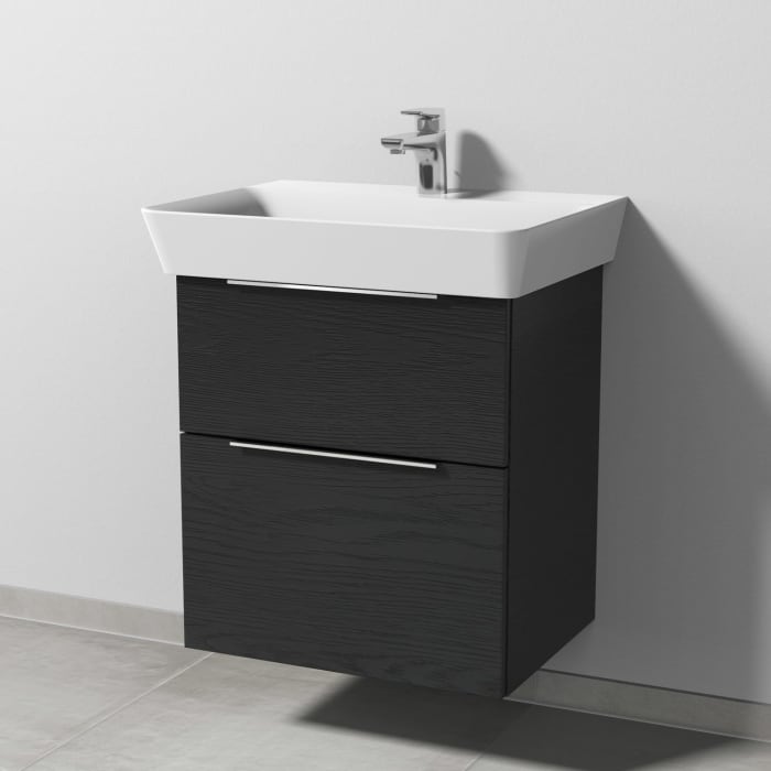 Sanipa 3way Waschtischunterbau für Keramik-Waschtisch Connect Air Cube 60 cm, 2 Auszüge mit Aufsatzgriff