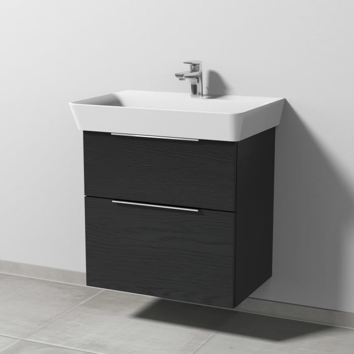 Sanipa 3way Waschtischunterbau für Keramik-Waschtisch Connect Air Cube 65 cm, 2 Auszüge mit Aufsatzgriff