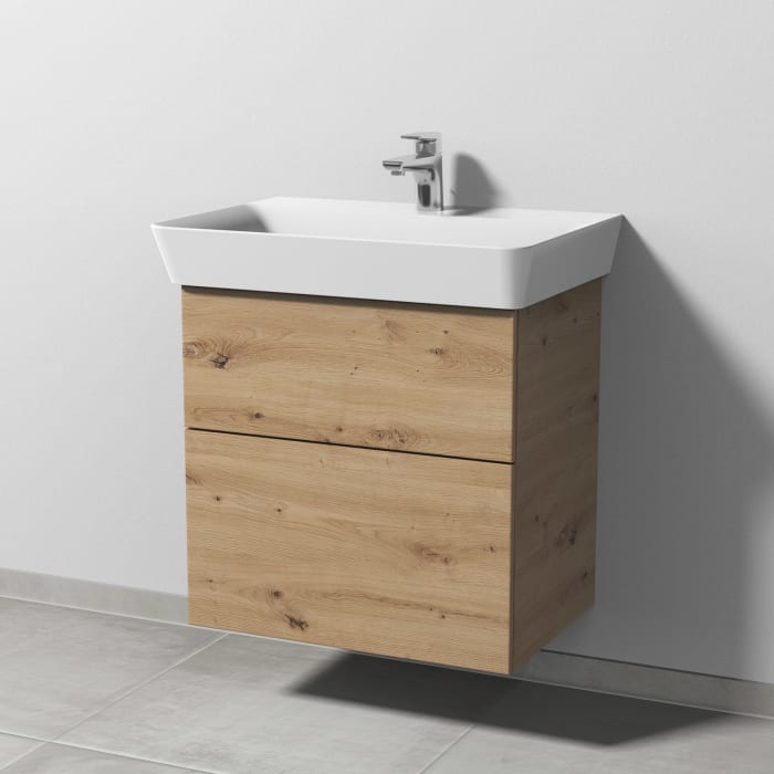 Sanipa 3way Waschtischunterbau für Keramik-Waschtisch Connect Air Cube 65 cm, 2 Auszüge mit Push to open