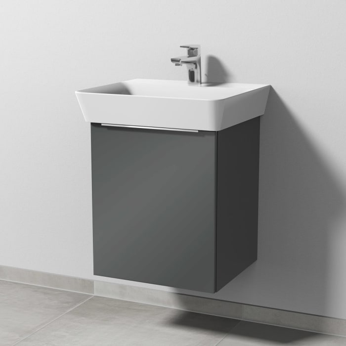 Sanipa 3way Waschtischunterbau für Keramik-Waschtisch Connect Air Cube 50 cm, 1 Tür, Anschlag links, mit Aufsatzgriff