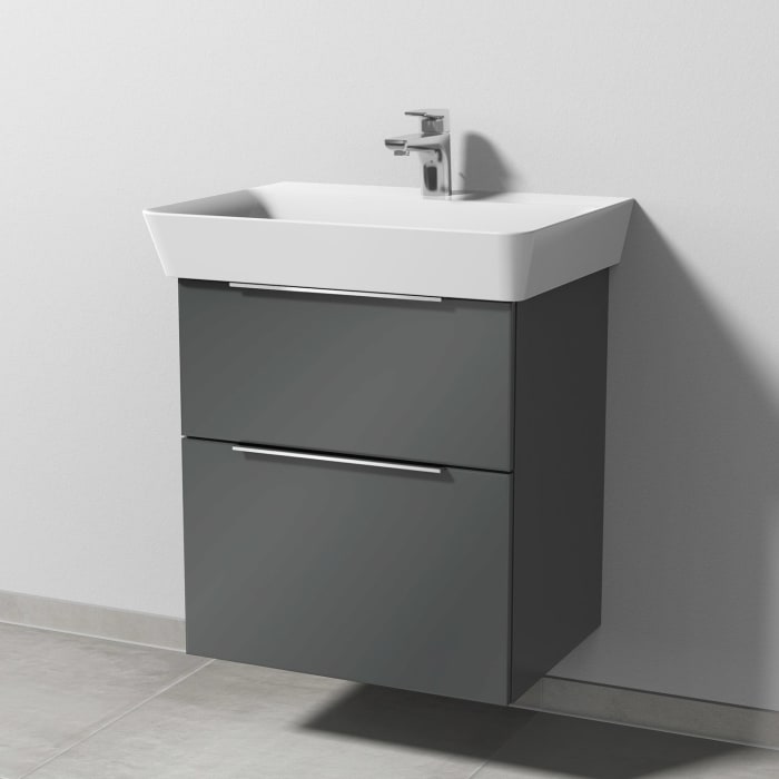 Sanipa 3way Waschtischunterbau für Keramik-Waschtisch Connect Air Cube 60 cm, 2 Auszüge mit Aufsatzgriff