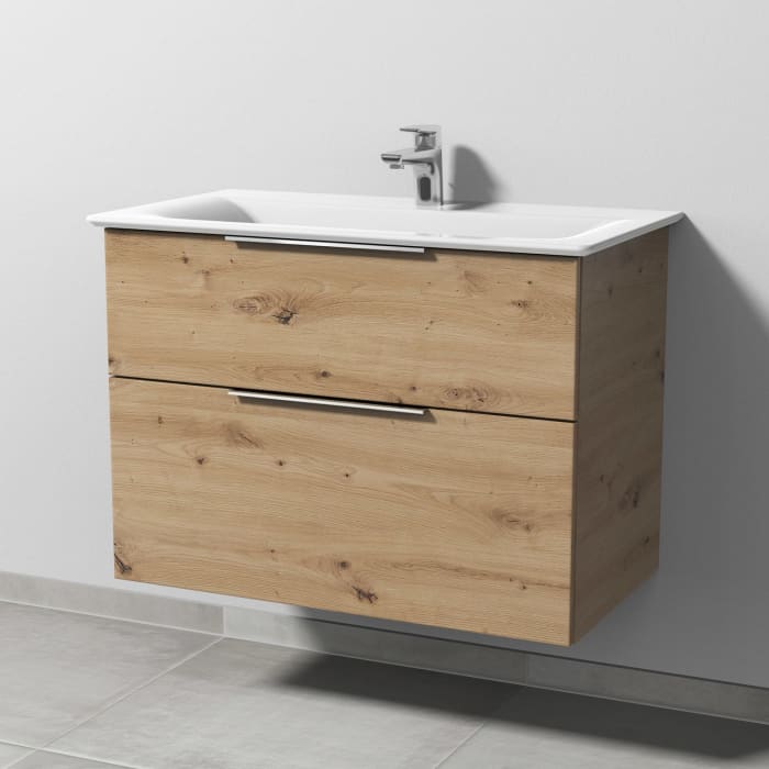 Sanipa 3way Waschtischunterbau für Keramik-Waschtisch Connect Air 84 cm, 2 Auszüge mit Aufsatzgriff