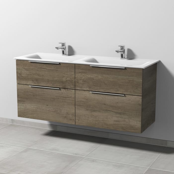 Sanipa 3way Waschtischunterbau für Keramik-Doppelwaschtisch Connect Air 134 cm, 4 Auszüge mit Aufsatzgriff