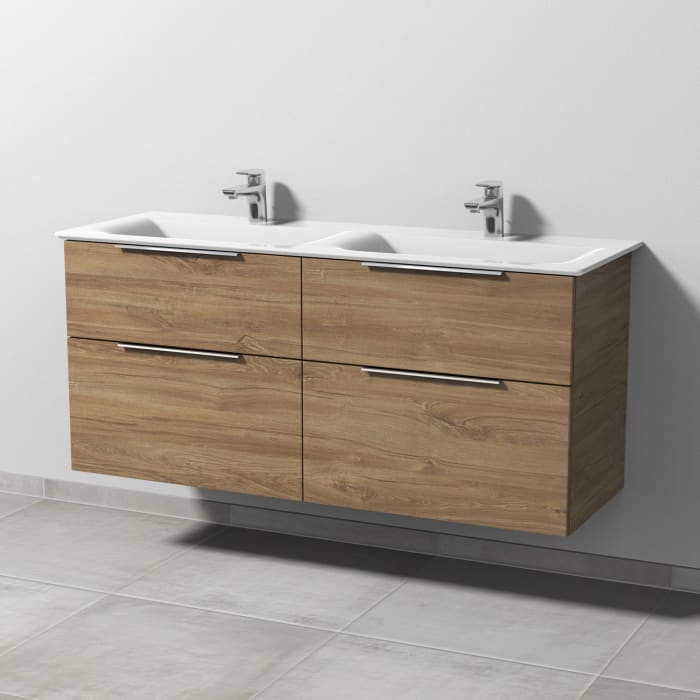 Sanipa 3way Waschtischunterbau für Keramik-Doppelwaschtisch Connect Air 134 cm, 4 Auszüge mit Aufsatzgriff