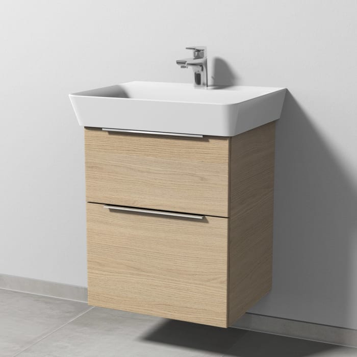 Sanipa 3way Waschtischunterbau für Keramik-Waschtisch Connect Air Cube 55 cm, 2 Auszüge mit Aufsatzgriff