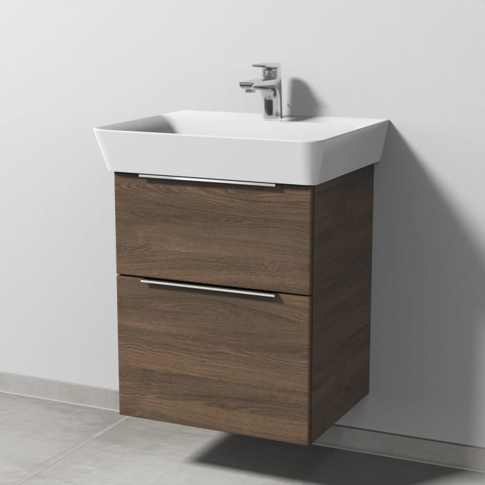 Sanipa 3way Waschtischunterbau für Keramik-Waschtisch Connect Air Cube 55 cm, 2 Auszüge mit Aufsatzgriff