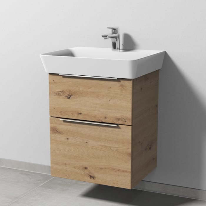 Sanipa 3way Waschtischunterbau für Keramik-Waschtisch Connect Air Cube 55 cm, 2 Auszüge mit Aufsatzgriff