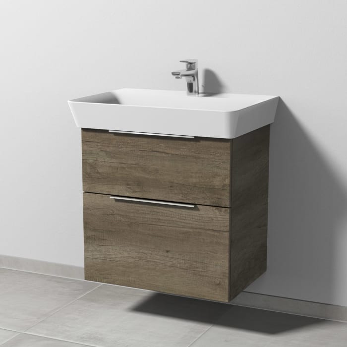 Sanipa 3way Waschtischunterbau für Keramik-Waschtisch Connect Air Cube 65 cm, 2 Auszüge mit Aufsatzgriff