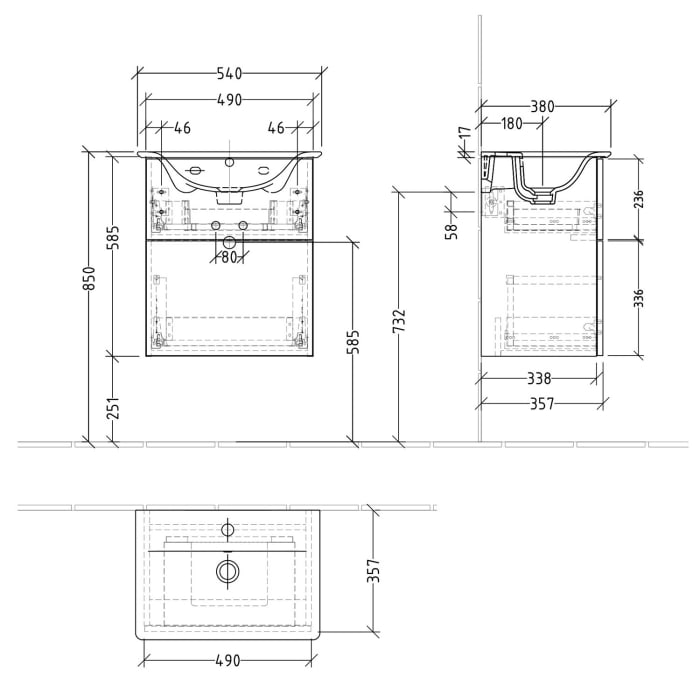 Sanipa 3way Waschtischunterbau für Keramik-Waschtisch Connect Air 54 cm, 2 Auszüge mit Push to open