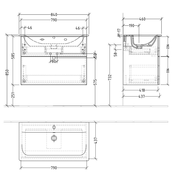 Sanipa 3way Waschtischunterbau für Keramik-Waschtisch Connect Air 84 cm, 2 Auszüge mit Push to open