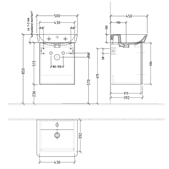 Sanipa 3way Waschtischunterbau für Keramik-Waschtisch Connect Air Cube 50 cm, 1 Tür, Anschlag links, mit Push to open