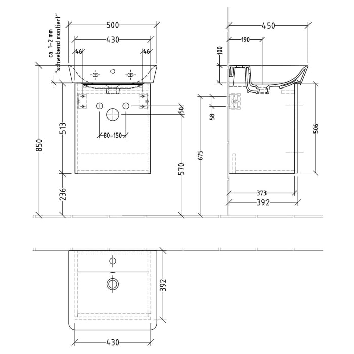 Sanipa 3way Waschtischunterbau für Keramik-Waschtisch Connect Air Cube 50 cm, 1 Tür, Anschlag links, mit Aufsatzgriff