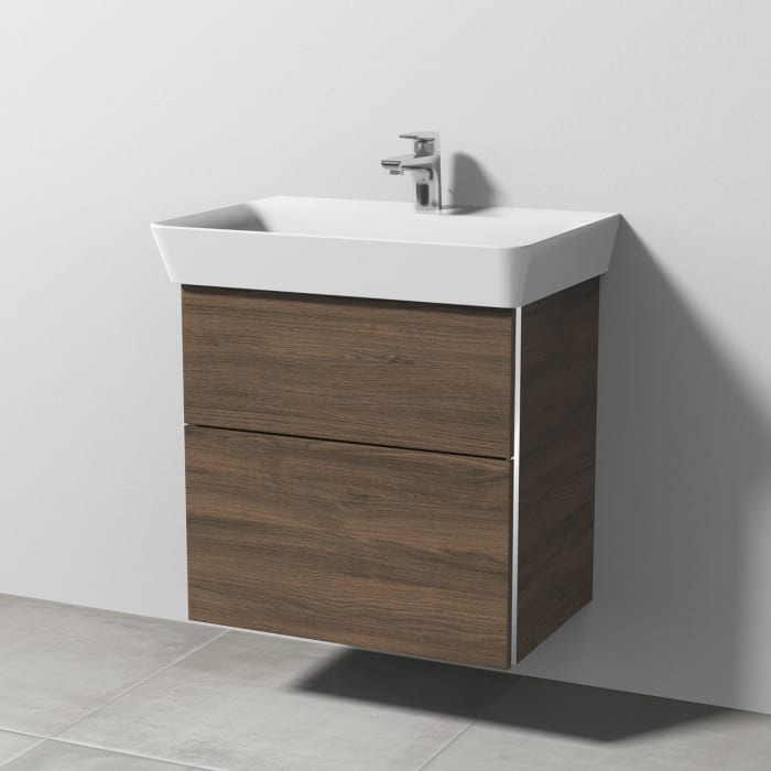 Sanipa 3way Waschtischunterbau für Keramik-Waschtisch Connect Air Cube 65 cm, 2 Auszüge mit Griffleisten