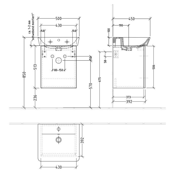 Sanipa 3way Waschtischunterbau für Keramik-Waschtisch Connect Air Cube 50 cm, 1 Tür, Anschlag rechts, mit Push to open
