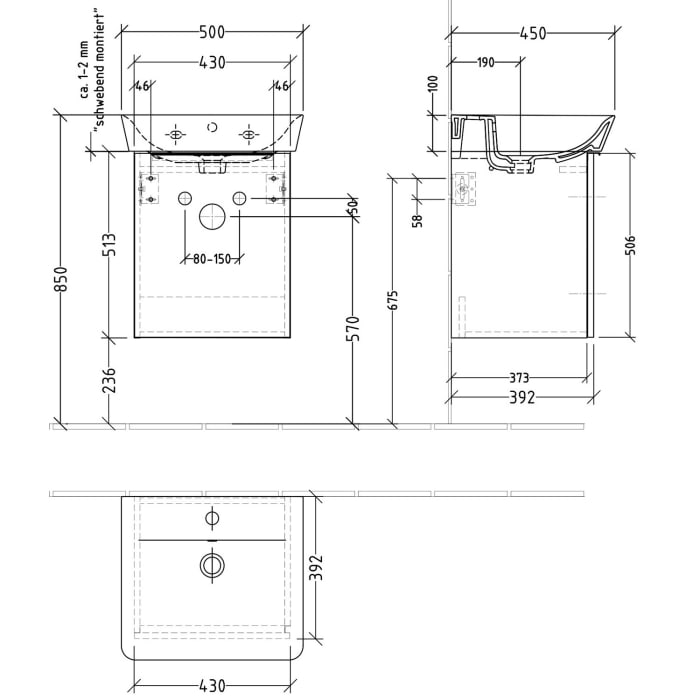 Sanipa 3way Waschtischunterbau für Keramik-Waschtisch Connect Air Cube 50 cm, 1 Tür, Anschlag rechts, mit Aufsatzgriff