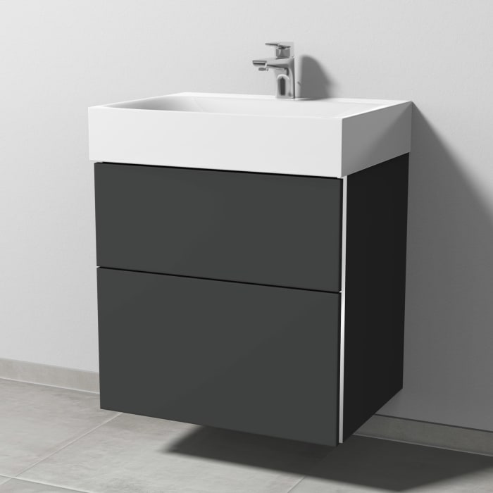 Sanipa 3way Waschtischunterbau für Stahl-Email-Waschtisch Silenio 60 cm, 2 Auszüge mit Griffleisten