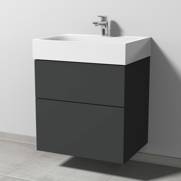 Sanipa 3way Waschtischunterbau für Stahl-Email-Waschtisch Silenio 60 cm, 2 Auszüge mit Push to open