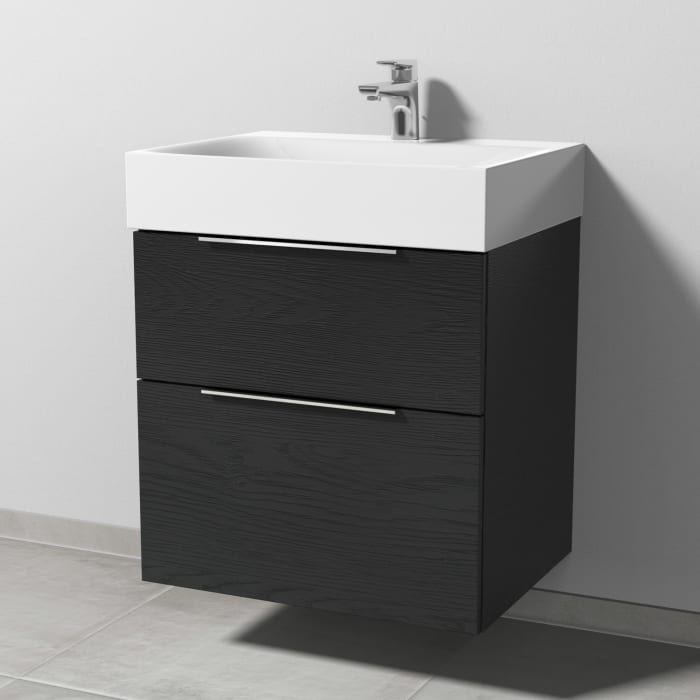 Sanipa 3way Waschtischunterbau für Stahl-Email-Waschtisch Silenio 60 cm, 2 Auszüge mit Aufsatzgriff