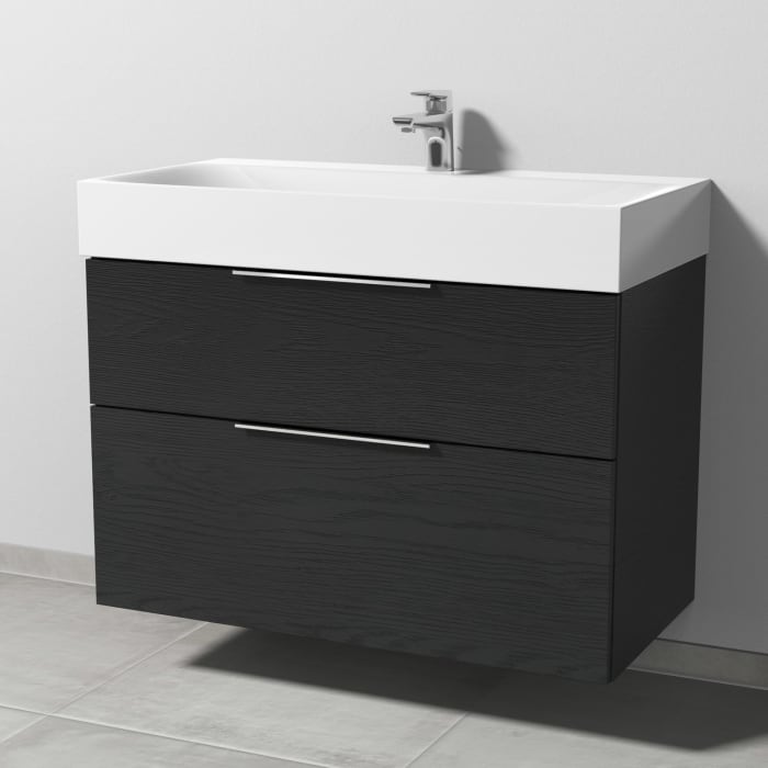 Sanipa 3way Waschtischunterbau für Stahl-Email-Waschtisch Silenio 90 cm, 2 Auszüge mit Aufsatzgriff