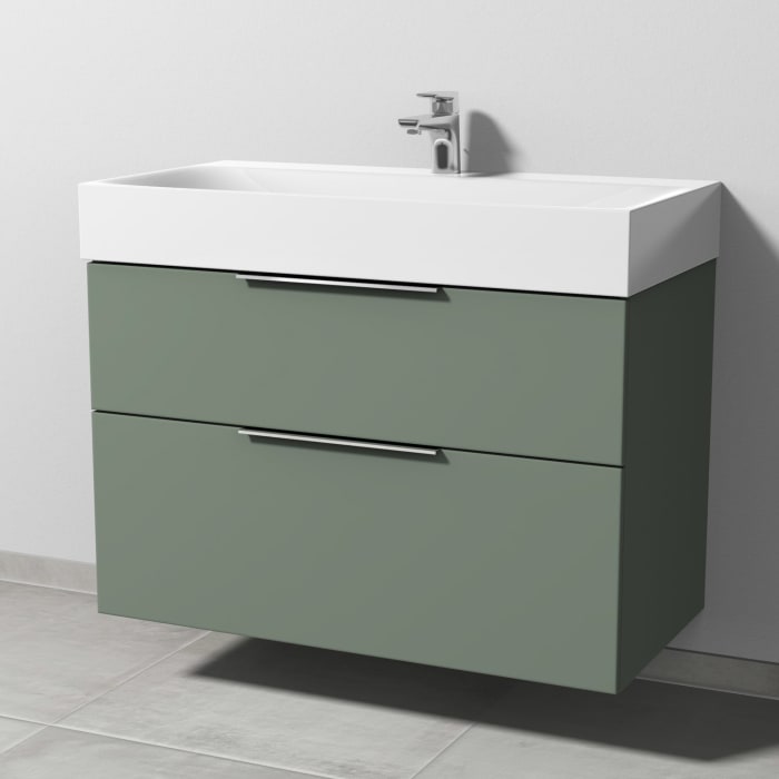 Sanipa 3way Waschtischunterbau für Stahl-Email-Waschtisch Silenio 90 cm, 2 Auszüge mit Aufsatzgriff