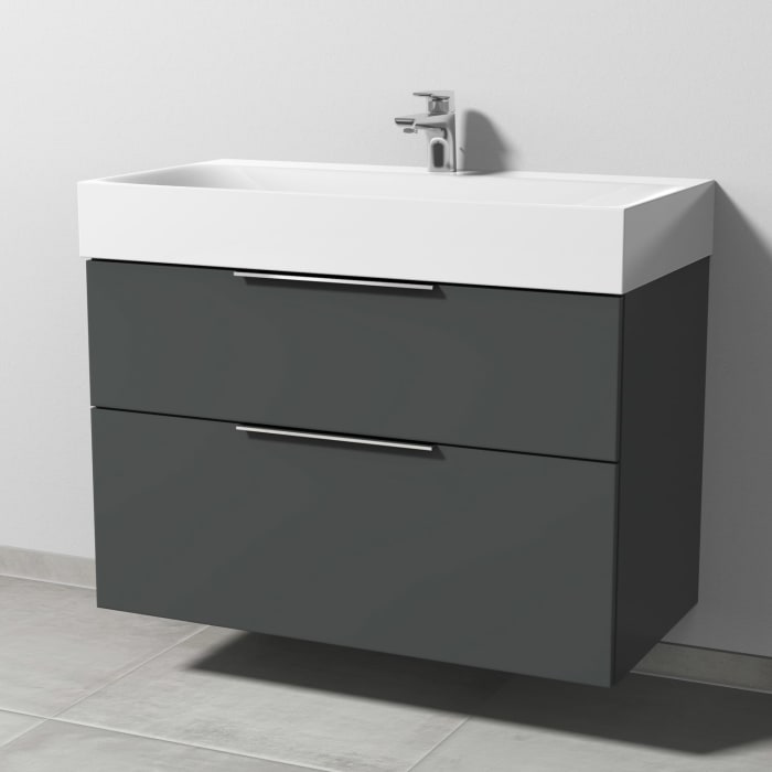 Sanipa 3way Waschtischunterbau für Stahl-Email-Waschtisch Silenio 90 cm, 2 Auszüge mit Aufsatzgriff