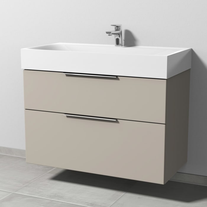 Sanipa 3way Waschtischunterbau für Stahl-Email-Waschtisch Silenio 90 cm, 2 Auszüge mit Aufsatzgriff