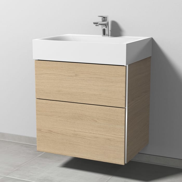 Sanipa 3way Waschtischunterbau für Stahl-Email-Waschtisch Silenio 60 cm, 2 Auszüge mit Griffleisten