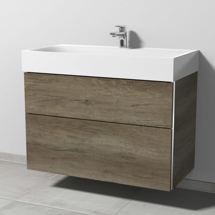 Sanipa 3way Waschtischunterbau für Stahl-Email-Waschtisch Silenio 90 cm, 2 Auszüge mit Griffleisten