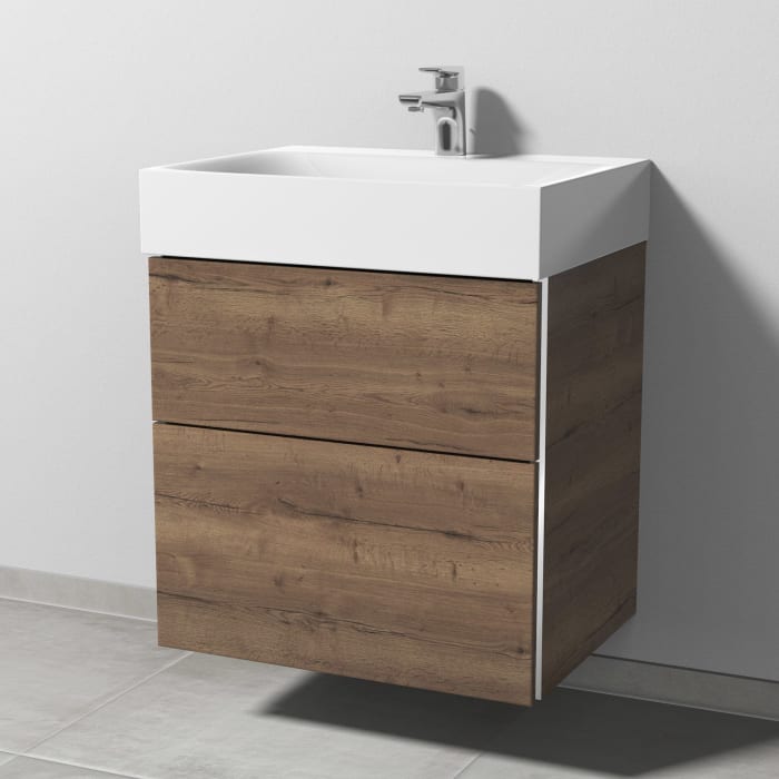 Sanipa 3way Waschtischunterbau für Stahl-Email-Waschtisch Silenio 60 cm, 2 Auszüge mit Griffleisten